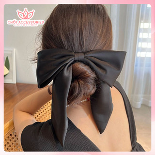 Kẹp tóc nữ, cặp tóc nơ lụa đen bản siêu to 25cm tiểu thư Chồi accessories Y062