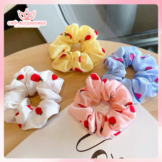 Buộc tóc cho bạn gái, scrunchies vải lụa mỏng hình trái dâu đáng yêu Chồi accessories K074