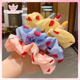 Buộc tóc cho bạn gái, scrunchies vải lụa mỏng hình trái dâu đáng yêu Chồi accessories K074