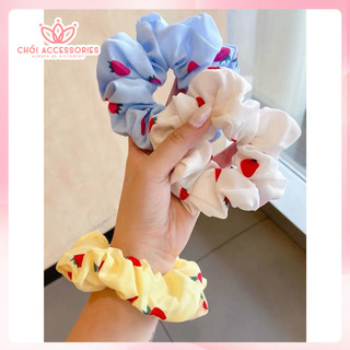 Buộc tóc cho bạn gái, scrunchies vải lụa mỏng hình trái dâu đáng yêu Chồi accessories K074