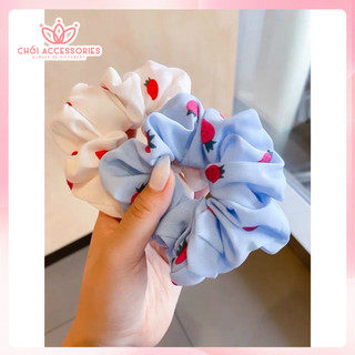 Buộc tóc cho bạn gái, scrunchies vải lụa mỏng hình trái dâu đáng yêu Chồi accessories K074