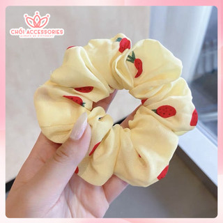 Buộc tóc cho bạn gái, scrunchies vải lụa mỏng hình trái dâu đáng yêu Chồi accessories K074