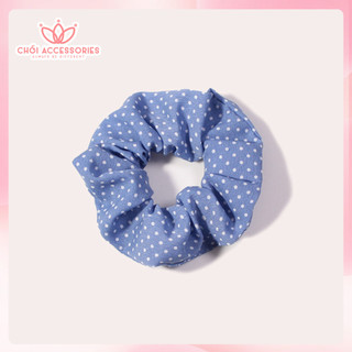 Dây buộc tóc Scrunchies hoạ tiết caro, chấm bi màu xanh dễ thương Chồi accessories K076