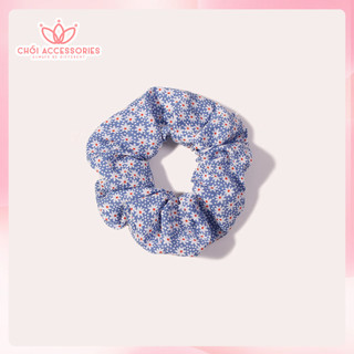 Dây buộc tóc Scrunchies hoạ tiết caro, chấm bi màu xanh dễ thương Chồi accessories K076
