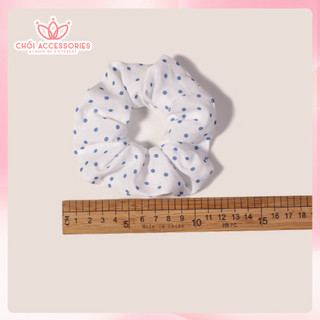 Dây buộc tóc Scrunchies hoạ tiết caro, chấm bi màu xanh dễ thương Chồi accessories K076