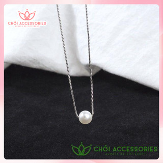 Vòng cổ nữ, dây chuyền cho bạn gái dáng mảnh hợp kim phối hạt trai nhân tạo Chồi accessories - B012