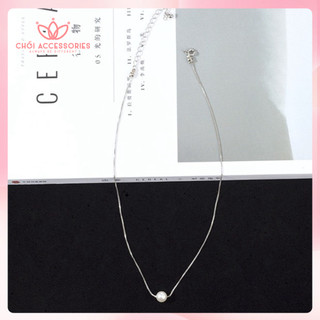 Vòng cổ nữ, dây chuyền cho bạn gái dáng mảnh hợp kim phối hạt trai nhân tạo Chồi accessories - B012