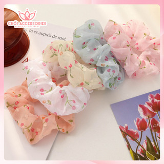 Dây Buộc Tóc Scrunchies Voan Hoa Nhí Chồi accessories Cho Bạn Nữ K059
