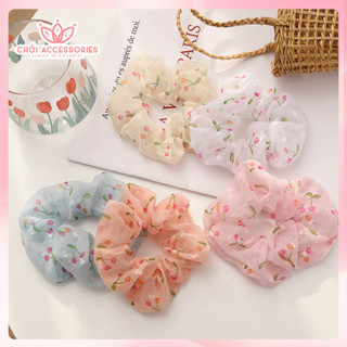 Dây Buộc Tóc Scrunchies Voan Hoa Nhí Chồi accessories Cho Bạn Nữ K059