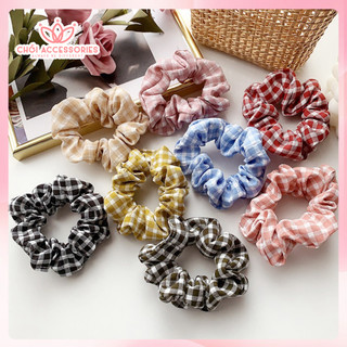 Set 2 dây buộc tóc scrunchies caro nhỏ Chồi accessories phong cách trẻ trung nữ tính K037