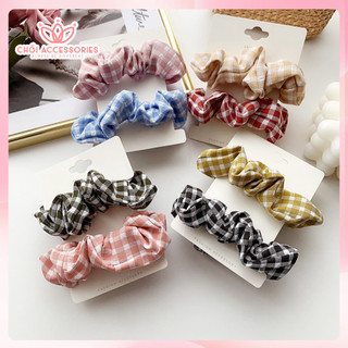 Set 2 dây buộc tóc scrunchies caro nhỏ Chồi accessories phong cách trẻ trung nữ tính K037