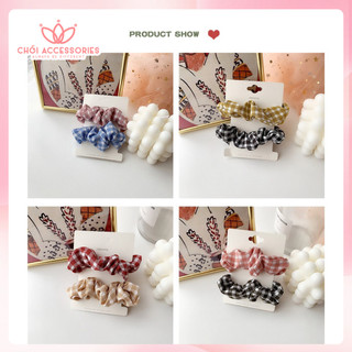 Set 2 dây buộc tóc scrunchies caro nhỏ Chồi accessories phong cách trẻ trung nữ tính K037