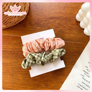 Set 2 dây buộc tóc scrunchies caro nhỏ Chồi accessories phong cách trẻ trung nữ tính K037