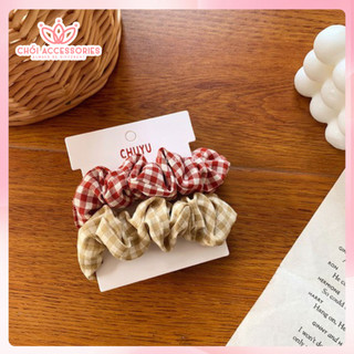 Set 2 dây buộc tóc scrunchies caro nhỏ Chồi accessories phong cách trẻ trung nữ tính K037