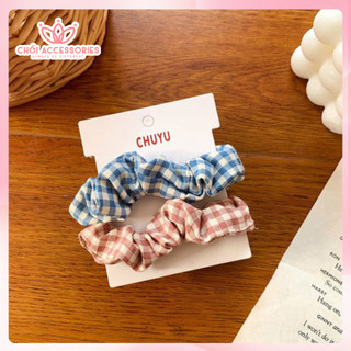 Set 2 dây buộc tóc scrunchies caro nhỏ Chồi accessories phong cách trẻ trung nữ tính K037