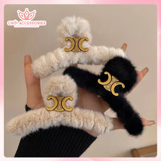 Kẹp tóc càng cua, Cặp tóc phôi vải lông đính hình CC cao cấp Chồi accessories phong cách hàn quốc cho bạn nữ K433