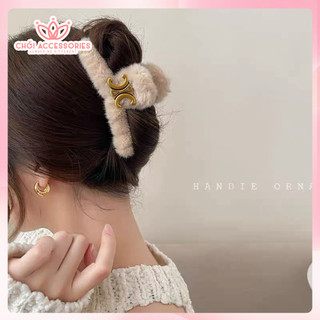 Kẹp tóc càng cua, Cặp tóc phôi vải lông đính hình CC cao cấp Chồi accessories phong cách hàn quốc cho bạn nữ K433