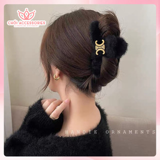 Kẹp tóc càng cua, Cặp tóc phôi vải lông đính hình CC cao cấp Chồi accessories phong cách hàn quốc cho bạn nữ K433