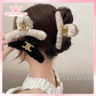 Kẹp tóc càng cua, Cặp tóc phôi vải lông đính hình CC cao cấp Chồi accessories phong cách hàn quốc cho bạn nữ K433