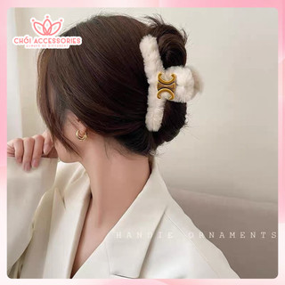Kẹp tóc càng cua, Cặp tóc phôi vải lông đính hình CC cao cấp Chồi accessories phong cách hàn quốc cho bạn nữ K433
