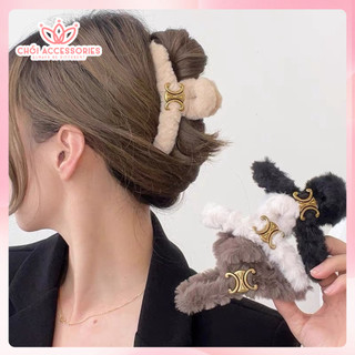 Kẹp tóc càng cua, Cặp tóc phôi vải lông đính hình CC cao cấp Chồi accessories phong cách hàn quốc cho bạn nữ K433