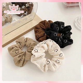 Buộc tóc, scrunchies vải gân hình icon mặt cười nhiều màu thanh lịch Chồi accessories K344
