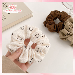 Buộc tóc, scrunchies vải gân hình icon mặt cười nhiều màu thanh lịch Chồi accessories K344