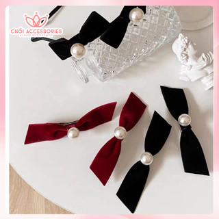 Set 2 kẹp tóc nhung đính hạt trai, kẹp tóc nữ tính đáng yêu Chồi accessories - Y239
