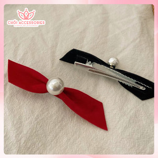Set 2 kẹp tóc nhung đính hạt trai, kẹp tóc nữ tính đáng yêu Chồi accessories - Y239