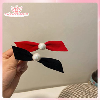 Set 2 kẹp tóc nhung đính hạt trai, kẹp tóc nữ tính đáng yêu Chồi accessories - Y239