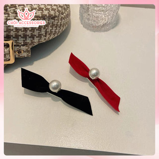 Set 2 kẹp tóc nhung đính hạt trai, kẹp tóc nữ tính đáng yêu Chồi accessories - Y239
