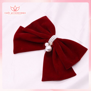 Cặp tóc nơ nhung phối hạt trai nhân tạo, cặp tóc nữ tính sang chảnh Chồi accessories - Y237