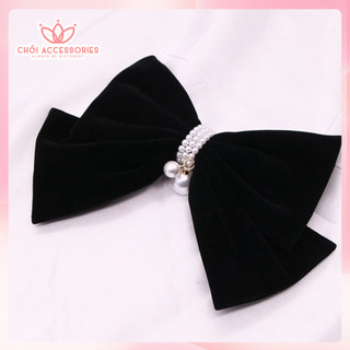 Cặp tóc nơ nhung phối hạt trai nhân tạo, cặp tóc nữ tính sang chảnh Chồi accessories - Y237