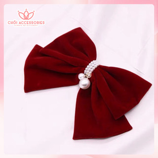 Cặp tóc nơ nhung phối hạt trai nhân tạo, cặp tóc nữ tính sang chảnh Chồi accessories - Y237