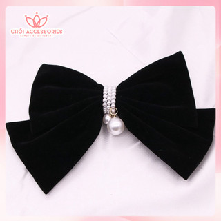 Cặp tóc nơ nhung phối hạt trai nhân tạo, cặp tóc nữ tính sang chảnh Chồi accessories - Y237