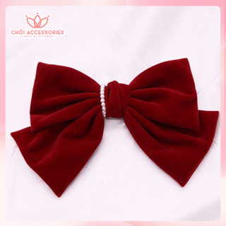 Cặp tóc nơ nhung phối hạt trai nhân tạo, cặp tóc nữ tính sang chảnh Chồi accessories - Y237