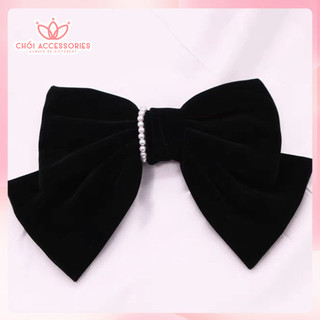 Cặp tóc nơ nhung phối hạt trai nhân tạo, cặp tóc nữ tính sang chảnh Chồi accessories - Y237