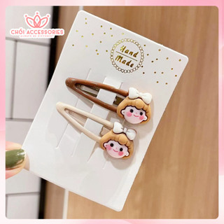 Set 2 kẹp tóc cho bé gái, kẹp tóc màu nâu sữa đáng yêu cho bé Chồi accessories K138