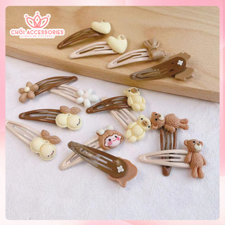 Set 2 kẹp tóc cho bé gái, kẹp tóc màu nâu sữa đáng yêu cho bé Chồi accessories K138