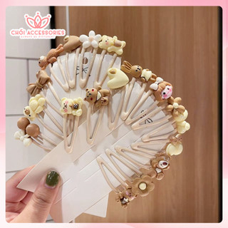 Set 2 kẹp tóc cho bé gái, kẹp tóc màu nâu sữa đáng yêu cho bé Chồi accessories K138