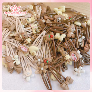 Set 2 kẹp tóc cho bé gái, kẹp tóc màu nâu sữa đáng yêu cho bé Chồi accessories K138