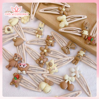 Set 2 kẹp tóc cho bé gái, kẹp tóc màu nâu sữa đáng yêu cho bé Chồi accessories K138