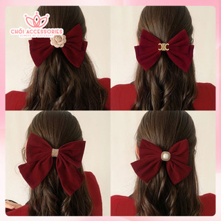 Tổng hợp các mẫu kẹp tóc nơ nhung đen, nơ nhung đỏ Chồi accessories mới nhất Y037