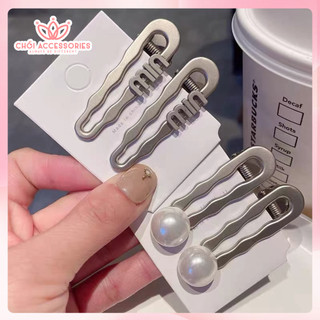 Set 2c Kẹp tóc kim loại đính hạt trai Chồi accessories phong cách hàn quốc cho bạn nữ K214