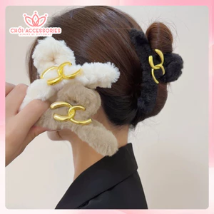 Cặp tóc nữ, kẹp tóc lông phối chữ sang chảnh đáng yêu Chồi accessories K219