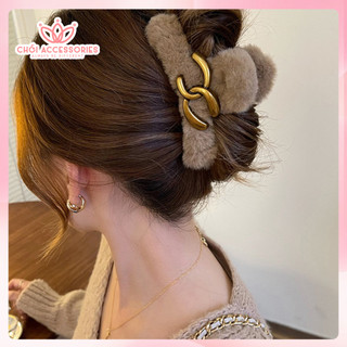 Cặp tóc nữ, kẹp tóc lông phối chữ sang chảnh đáng yêu Chồi accessories K219