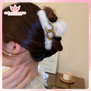 Cặp tóc nữ, kẹp tóc lông phối chữ sang chảnh đáng yêu Chồi accessories K219