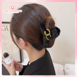 Cặp tóc nữ, kẹp tóc lông phối chữ sang chảnh đáng yêu Chồi accessories K219