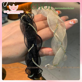 Bờm tóc đá, cài tóc tết đá phối dây voan dáng mảnh Chồi accessories thanh lịch cho bạn nữ Y279