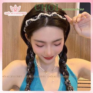 Băng đô tóc tết phối dây đá và sợi trai nhân tạo nhẹ nhàng Chồi accessories phong cách tiểu thư cho bạn nữ Y280